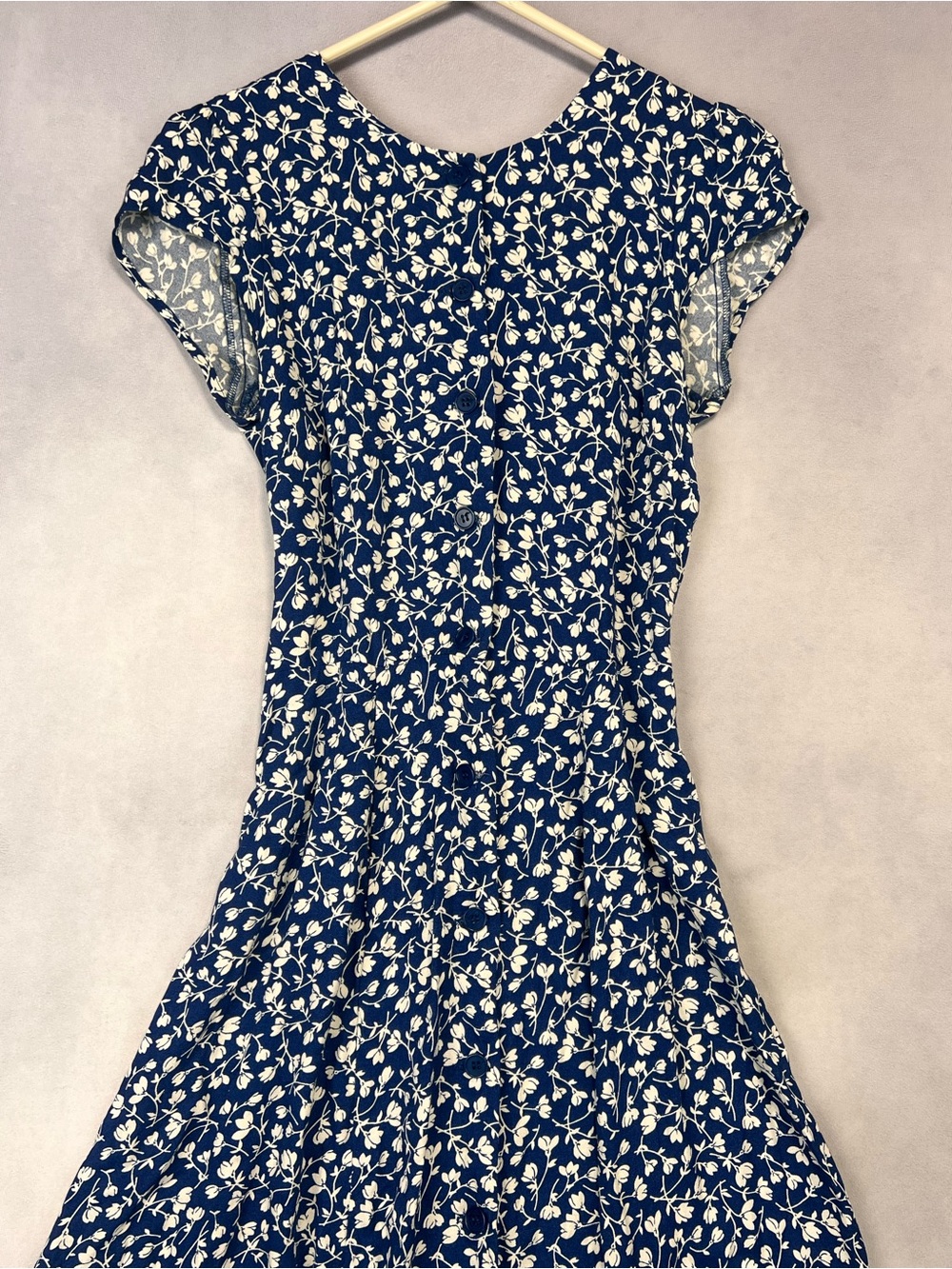 Reformation Navy and Cream Floral Cap-Sleeve Midi Dress